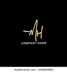 MH initial isolated black background vector elegant handwriting signature for identity design abc typography sign font logo abstract illustration lettering letter luxury modern beauty monogram sign