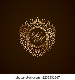 Logotipo del monograma de lujo de la letra inicial MH, joyas de los adornos elegantes, emblema de forma de amor corazón