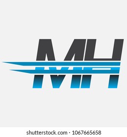 MH initial logo company name colored black and blue, Simple and Modern Logo Design.