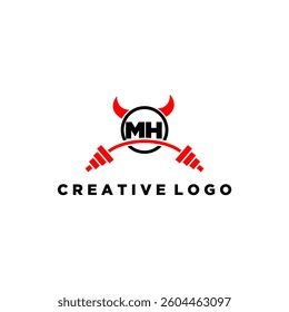 MH initial monogram for fitnes or gym logo with devil style design