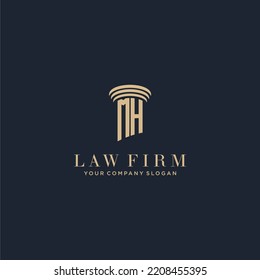 Logotipo inicial de la firma de abogados en monograma MH con diseño de hitos