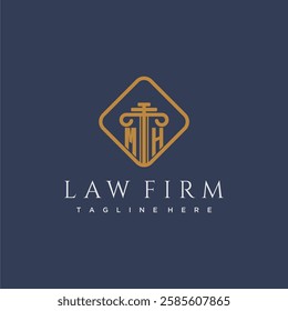 MH initial monogram logo for lawfirm with pillar in creative square design