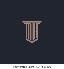 MH initial monogram logo with pillar style design