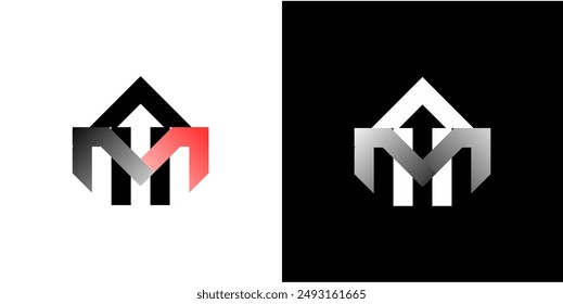mh letter, am letter, home icon with up sign