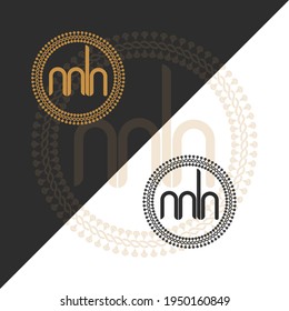 Diseño del logotipo de la carta MH con borde circular 