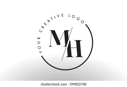 MH Letter Logo Design with Creative Intersected and Cutted Serif Font.