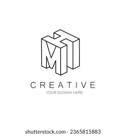 MH letter Logo Design. Isometric Monogram logo design 