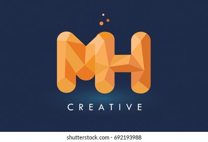 MH Letter With Origami Triangles Logo. Creative Yellow Orange Origami Design Letters.