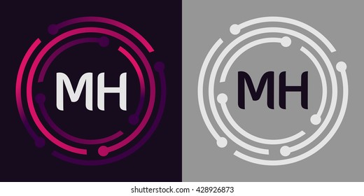 MH letters business logo icon design template elements in abstract background logo, design identity in circle, alphabet letter