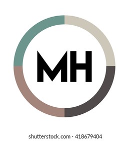 MH letters, four colors in abstract background logo, design identity in circle, alphabet letter