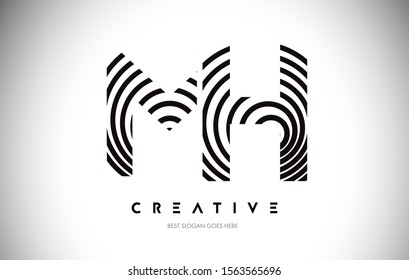 MH Lines Warp Logo Design.Vector Letter Icon Made with Circular Lines.