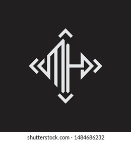 MH Logo Abstract letter Monogram with Arrow in every side isolated on black background