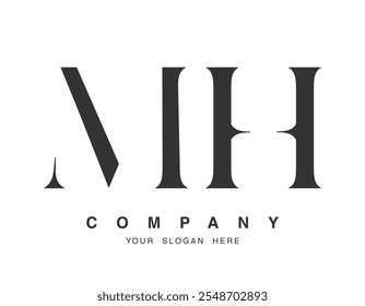 MH logo design. Initial letter m and h serif font style. Creative classic company name typography. Trendy logotype or identity. Vector illustration.