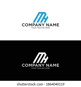MH Logo design. Smart Mark of letter M and H in modern flat style. Vector graphic element for your company logotype. Male sign for business card. Black background