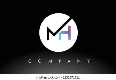 Logo de MH.  Vector de diseño de letras con colores morado y negro.
