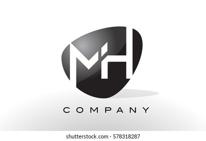 MH Logo. Letter Design Vector with Oval Shape and Black Colors.