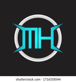 MH Logo monogram with circle and four taper shape design template