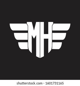 MH Logo monogram with emblem and wings element design template