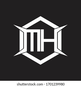 MH Logo monogram with hexagon and four taper shape design template