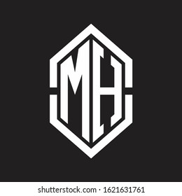 MH Logo monogram with hexagon shape and outline slice style with black and white