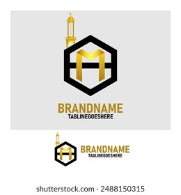 MH Logo Monogram with hexagon shape and Mosque Dome, for company logo and web design, etc