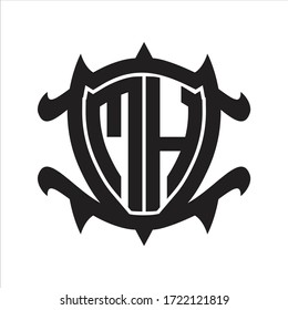 Monograma de logotipo MH aislado con plantilla de diseño de forma de protección de marco