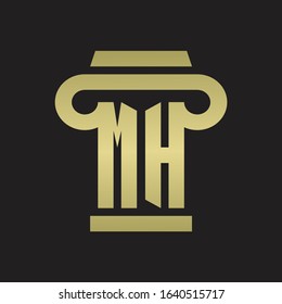MH Logo monogram with pillar style design template with gold colors