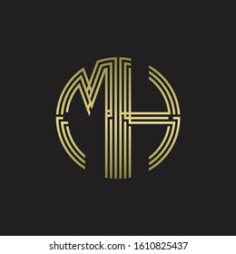 MH Logo monogram triple ribbon style line design template isolated with gold color