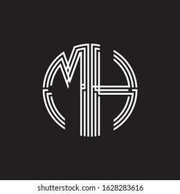 MH Logo monogram triple ribbon style line design template isolated on black background