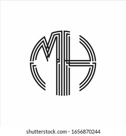 MH Logo monogram triple ribbon style line design template isolated on white background