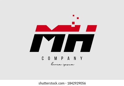 mh m h alphabet letter logo combination in red and black color. Creative icon design for business and company 