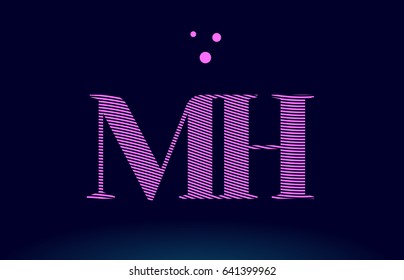 mh m h alphabet letter logo pink line stripes magenta purple blue font creative text dots company vector icon design template