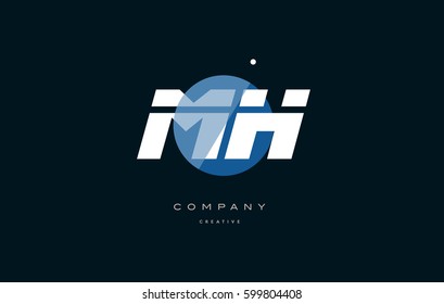mh m h  blue circle dot big font alphabet company letter logo white design vector icon template 