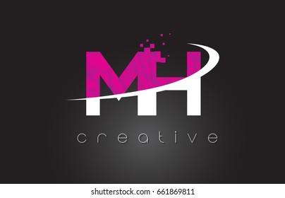 MH M H Creative Letters Design. White Pink Letter Vector Illustration.