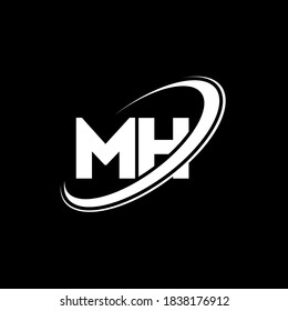 MH M H letter logo design. Initial letter MH linked circle uppercase monogram logo red and blue. MH logo, M H design. mh, m h