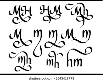 MH Monogram Logo – Stylish Overlapping M and H Letters in Script Calligraphy