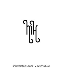 MH simple curved concept initial logo design black and white background