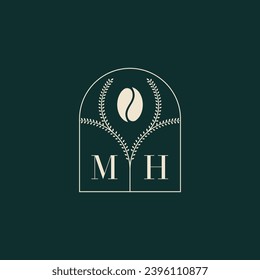 MH Unique and simple logo design combination of letters and coffee bean