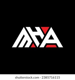 MHA triangle letter logo design with triangle shape. MHA triangle logo design monogram. MHA triangle vector logo template with red color. MHA triangular logo Simple, Elegant, and Luxurious design.