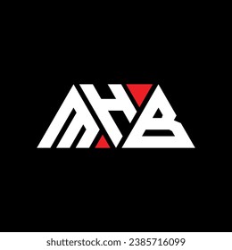 MHB triangle letter logo design with triangle shape. MHB triangle logo design monogram. MHB triangle vector logo template with red color. MHB triangular logo Simple, Elegant, and Luxurious design.