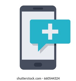 mHealth concept with smartphone and message, vector illustration in flat style