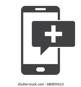 mHealth concept with smartphone and message, vector silhouette