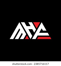 MHF triangle letter logo design with triangle shape. MHF triangle logo design monogram. MHF triangle vector logo template with red color. MHF triangular logo Simple, Elegant, and Luxurious design.