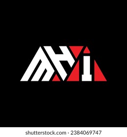 MHI triangle letter logo design with triangle shape. MHI triangle logo design monogram. MHI triangle vector logo template with red color. MHI triangular logo Simple, Elegant, and Luxurious design.