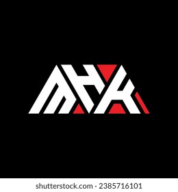 MHK triangle letter logo design with triangle shape. MHK triangle logo design monogram. MHK triangle vector logo template with red color. MHK triangular logo Simple, Elegant, and Luxurious design.