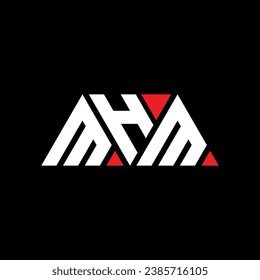 MHM triangle letter logo design with triangle shape. MHM triangle logo design monogram. MHM triangle vector logo template with red color. MHM triangular logo Simple, Elegant, and Luxurious design.