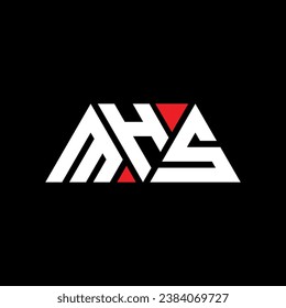 MHS triangle letter logo design with triangle shape. MHS triangle logo design monogram. MHS triangle vector logo template with red color. MHS triangular logo Simple, Elegant, and Luxurious design.