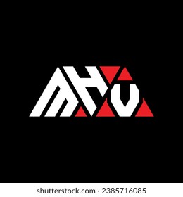 MHV triangle letter logo design with triangle shape. MHV triangle logo design monogram. MHV triangle vector logo template with red color. MHV triangular logo Simple, Elegant, and Luxurious design.