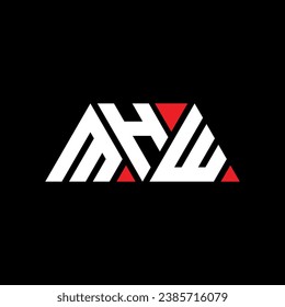 MHW triangle letter logo design with triangle shape. MHW triangle logo design monogram. MHW triangle vector logo template with red color. MHW triangular logo Simple, Elegant, and Luxurious design.