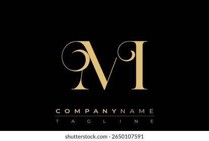 MI Abstract Creative Jewelry Logo (em inglês). Um logotipo elegante com iniciais de monograma dourado em uma tipografia elegante e moderna, perfeito para a marca